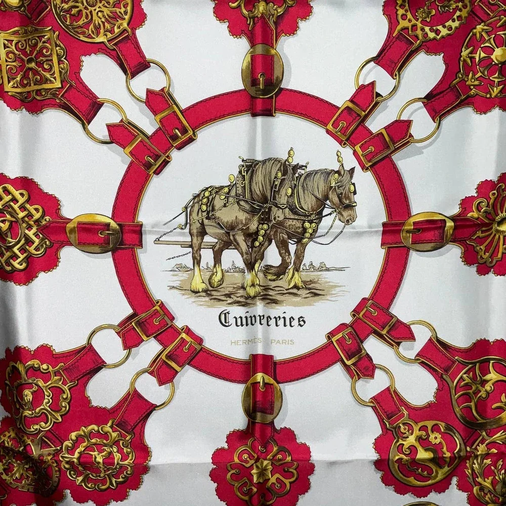 Hermes Scarf CARRE 90 "Cuiveeries" Carriage / Blue/ Red / Silk 100% NWT/BOX - Picture 14 of 16